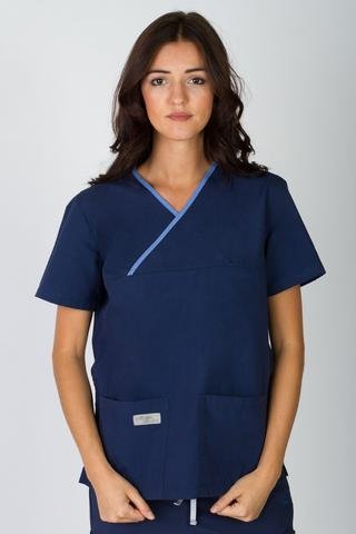 Double Pocket Crossover Top - Navy / Ceil Blue